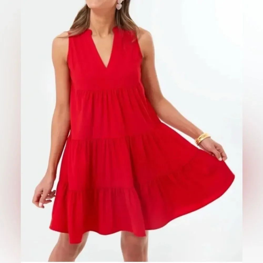 Tuckernuck Pomander Place Kenzo Red Crepe Sleeveless Tiered Mini Dress Size M D2